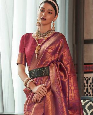 Woven design zari silk blend kanjeevaram sarees 1