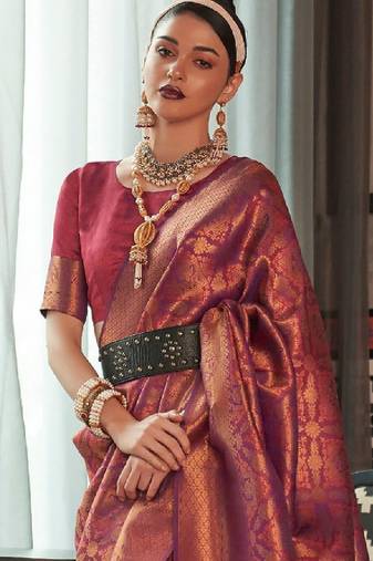 Woven design zari silk blend kanjeevaram sarees