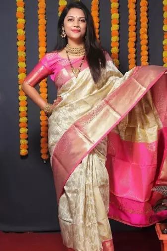 Embellished silk blend kanjeevaram saree
