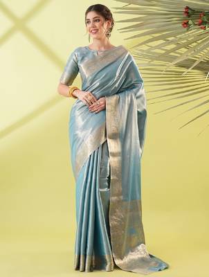 Turquoise blue embellished sarees 1