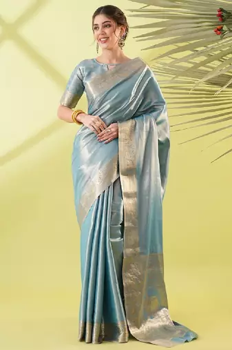 Turquoise blue embellished sarees