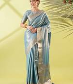 Turquoise blue embellished sarees