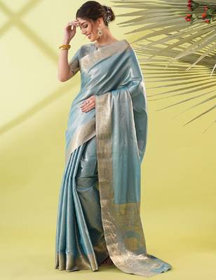 Turquoise blue embellished sarees 2