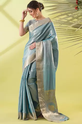 Turquoise blue embellished sarees