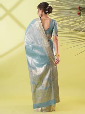 Turquoise blue embellished sarees 3