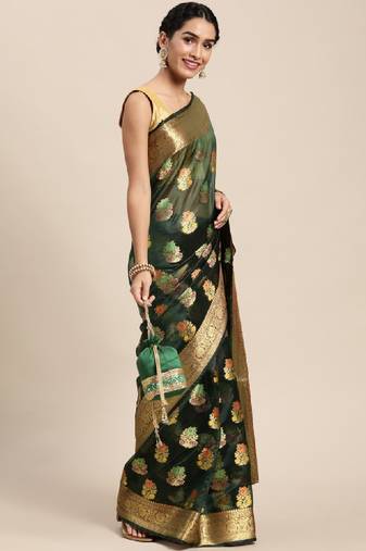 Green floral zari organza kanjeevaram saree