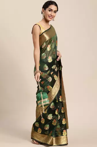 Green floral zari organza kanjeevaram saree
