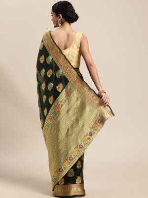 Green floral zari organza kanjeevaram saree 2