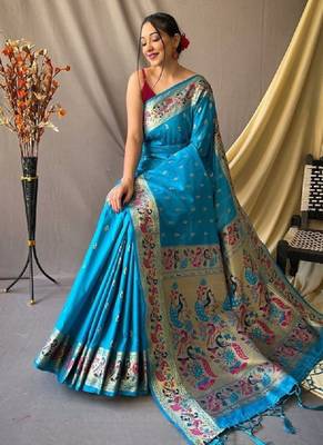 Woven design pure zari heavy work paithani kanjeevaram silk saree 1