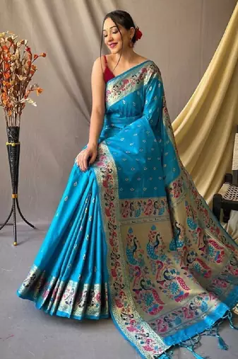 Woven design pure zari heavy work paithani kanjeevaram silk saree