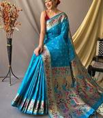 Woven design pure zari heavy work paithani kanjeevaram silk saree