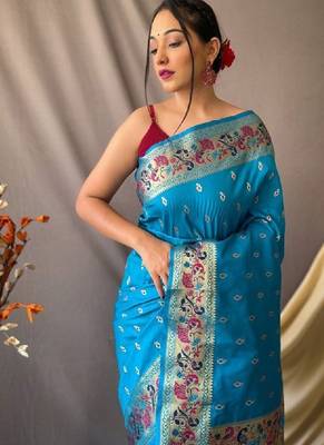 Woven design pure zari heavy work paithani kanjeevaram silk saree 2