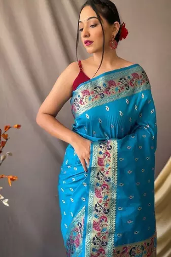 Woven design pure zari heavy work paithani kanjeevaram silk saree