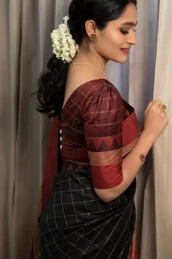Black silk blend woven design sarees