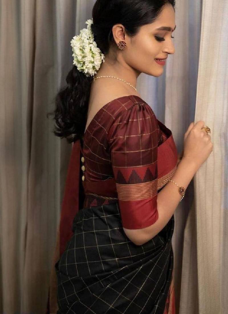 Black silk blend woven design sarees