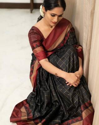 Black silk blend woven design sarees 1