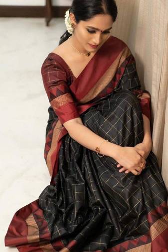 Black silk blend woven design sarees