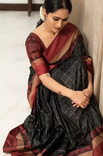 Black silk blend woven design sarees