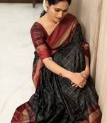 Black silk blend woven design sarees