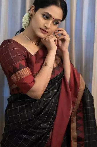 Black silk blend woven design sarees