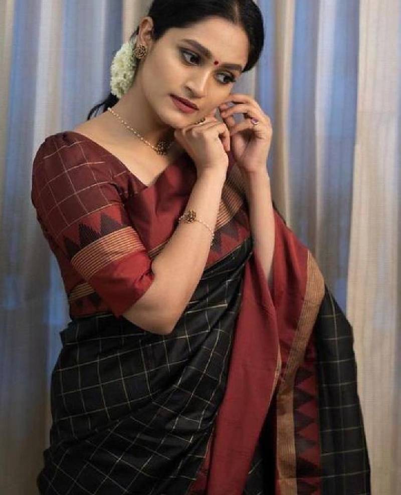 Black silk blend woven design sarees