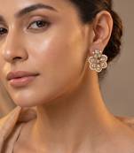 Gold plated brown kundan pearl floral ethnic wedding jewellery stud earring for women & girls