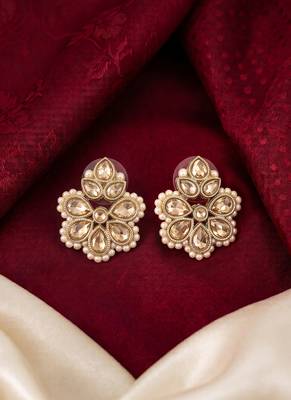Gold plated brown kundan pearl floral ethnic wedding jewellery stud earring for women & girls 4