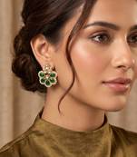 Gold plated green kundan pearl floral ethnic wedding jewellery stud earring for women & girls