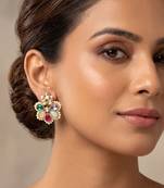 Gold plated multi kundan pearl floral ethnic wedding jewellery stud earring for women & girls