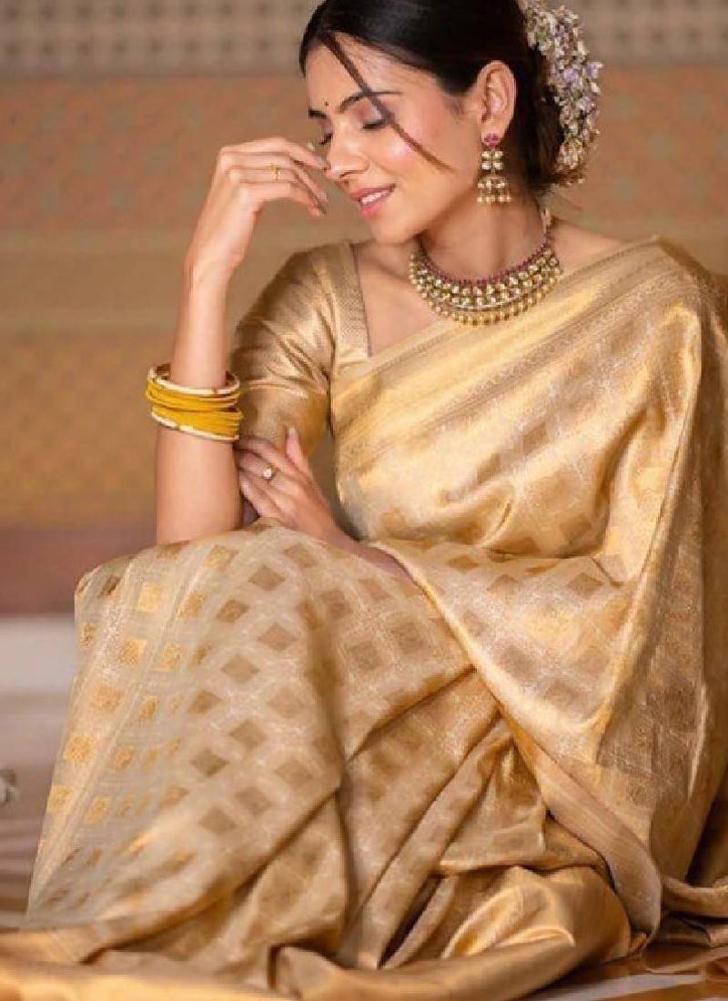 Geometric woven design zari kanjeevaram saree