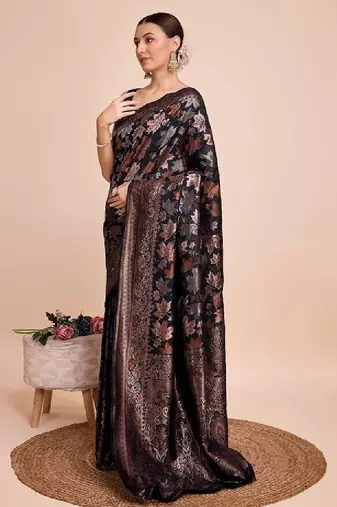House of pataudi woven embellished art silk kanjeevaram saree