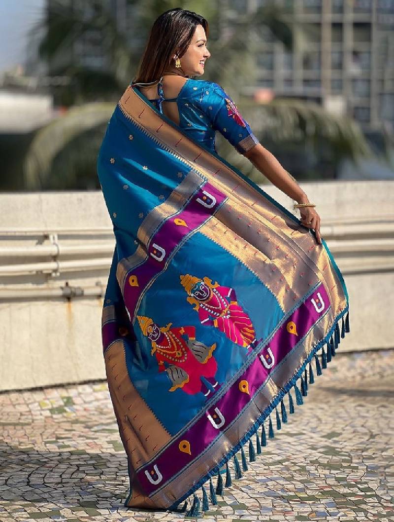 Ethnic motifs woven design zari kanjeevaram saree