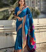 Ethnic motifs woven design zari kanjeevaram saree