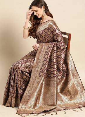 Ethnic motifs zari kanjeevaram saree 1