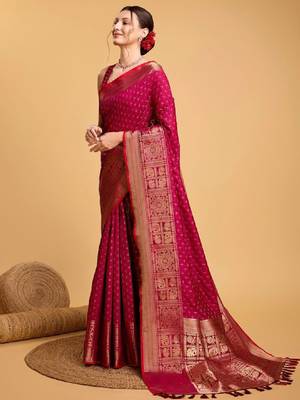 Woven design kanjeevaram zari saree with unstitched blouse piece 1