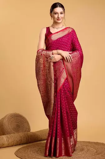Woven design kanjeevaram zari saree with unstitched blouse piece