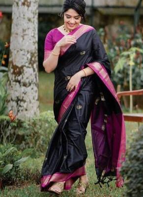 Ethnic motifs woven design zari kanjeevaram saree 1