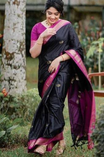 Ethnic motifs woven design zari kanjeevaram saree