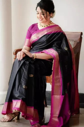 Ethnic motifs woven design zari kanjeevaram saree