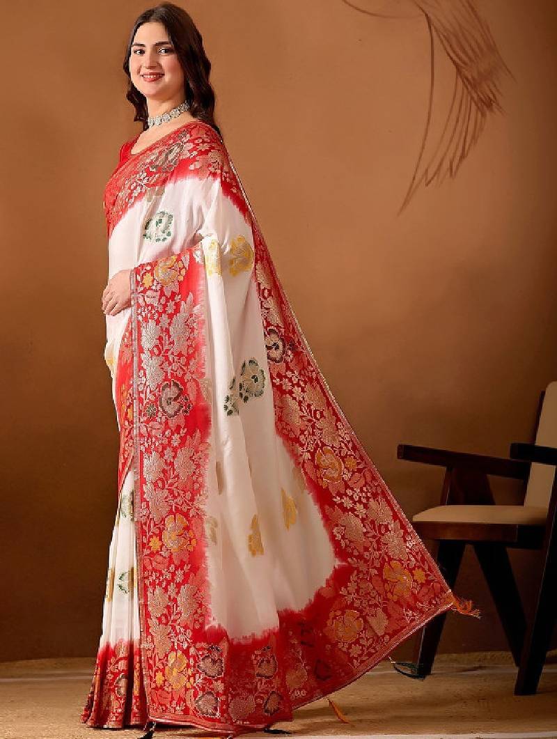 Ethnic motifs zari silk blend kanjeevaram saree