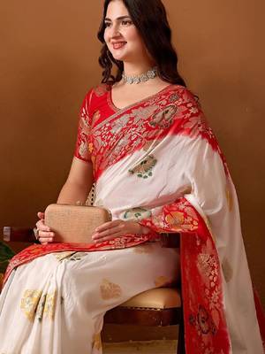 Ethnic motifs zari silk blend kanjeevaram saree 1