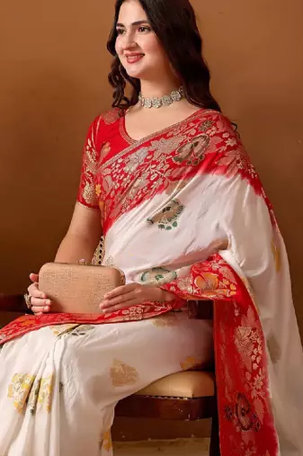 Ethnic motifs zari silk blend kanjeevaram saree