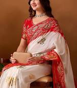 Ethnic motifs zari silk blend kanjeevaram saree