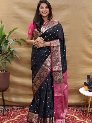 Woven design pure zari heavy work paithani kanjeevaram silk saree 1