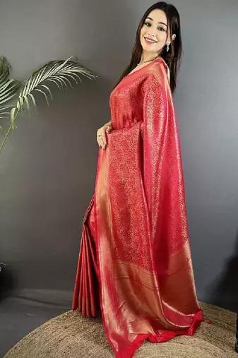 Woven design zari silk blend heavy work kanjeevaram saree