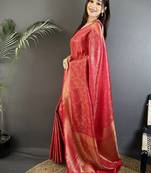 Woven design zari silk blend heavy work kanjeevaram saree