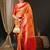Peach-coloured & red ethnic motifs woven design zari kanjeevaram saree
