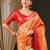 Peach-coloured & red ethnic motifs woven design zari kanjeevaram saree