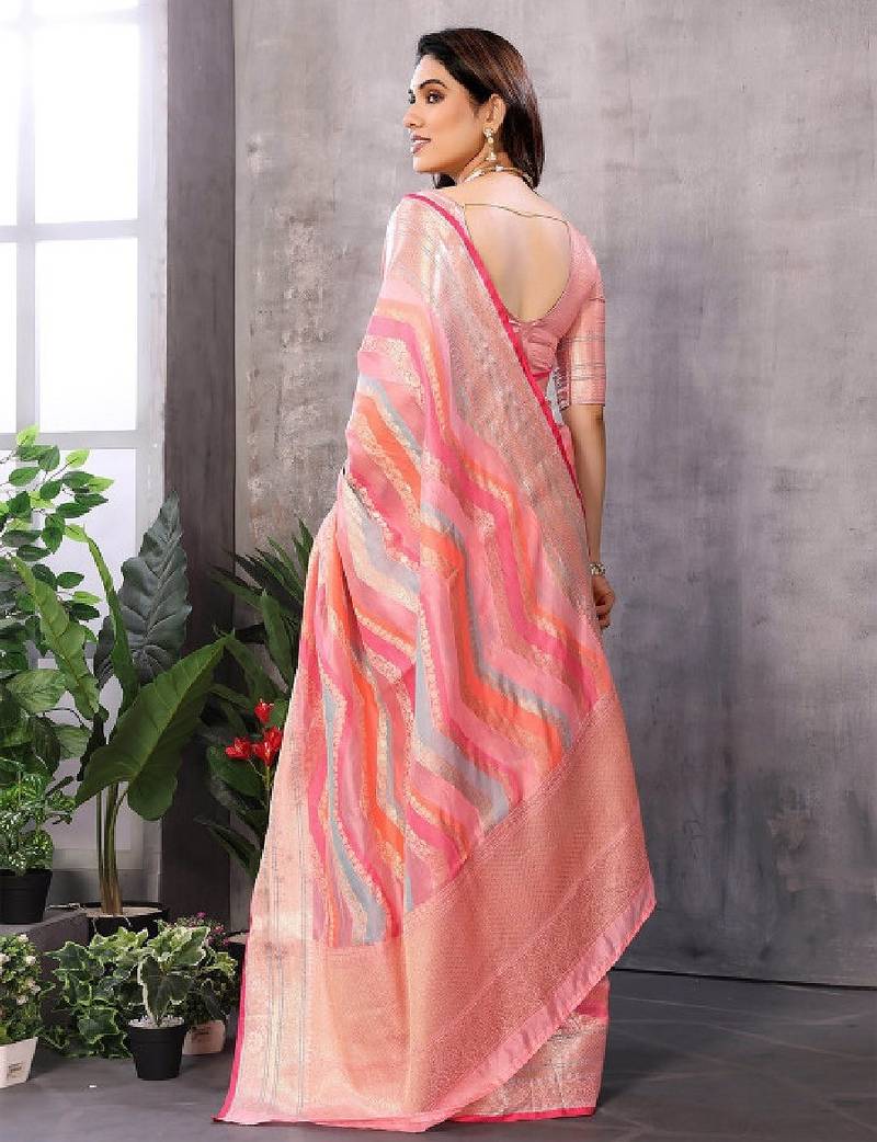 Leheriya zari organza kanjeevaram saree