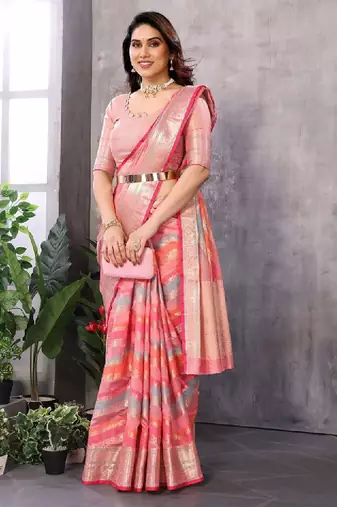 Leheriya zari organza kanjeevaram saree